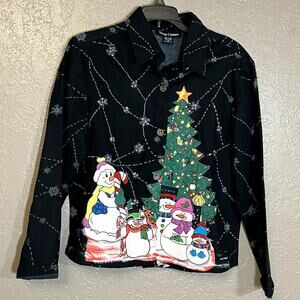 Gaudy Couture snowman christmas button down medium